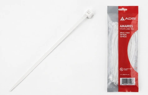 Amarres plásticos blanco 4,8 mm x 400 mm 100 und Marca Adler