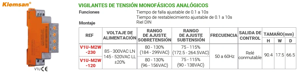 Vigilante de tensión monofásicos analógicos R.A.Sb.T 80 - 130%
(184 - 299VAC) Marca KLEMSAN - Image 2